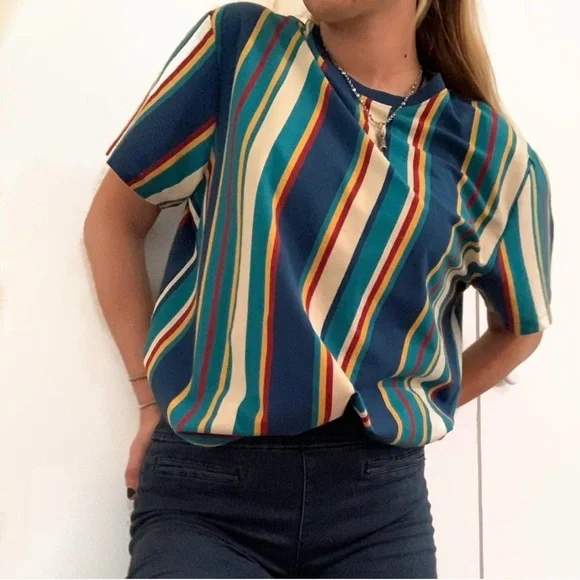 Vintage Colorful Striped Short Sleeve Tee - Picture 5 of 6